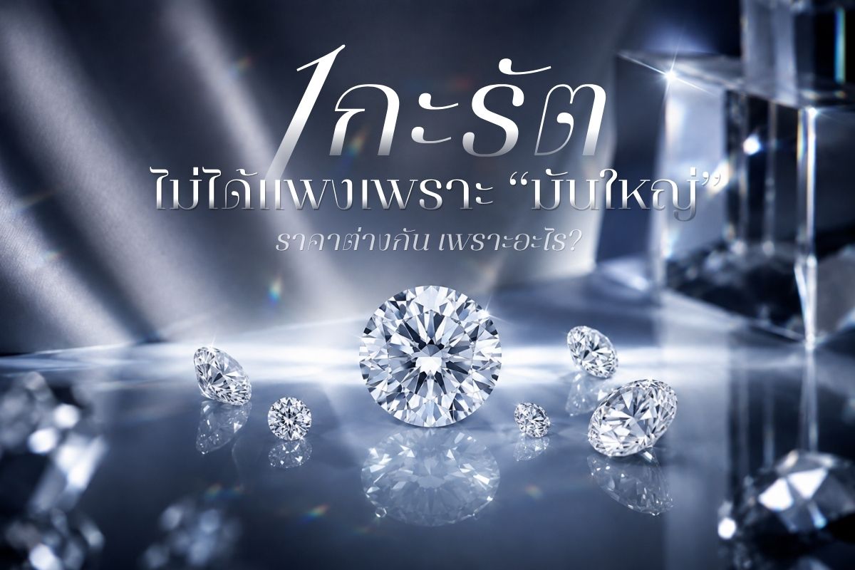 เพชร ยิ่งเม็ดใหญ่ยิ่งแพง จริงไหม บอกเลยว่าไม่เสมอไป อย่างเช่นเพชร 1 กะรัต อาจไม่ได้แพงเพราะ “มันใหญ่” แต่แพงเพราะอะไร เรามีเฉลย อีกประเด็นหลายคนไม่เคยรู้มาก่อน บางครั้งเพชร 1 กะรัตเท่ากัน แต่ทำไมราคาต่างกัน