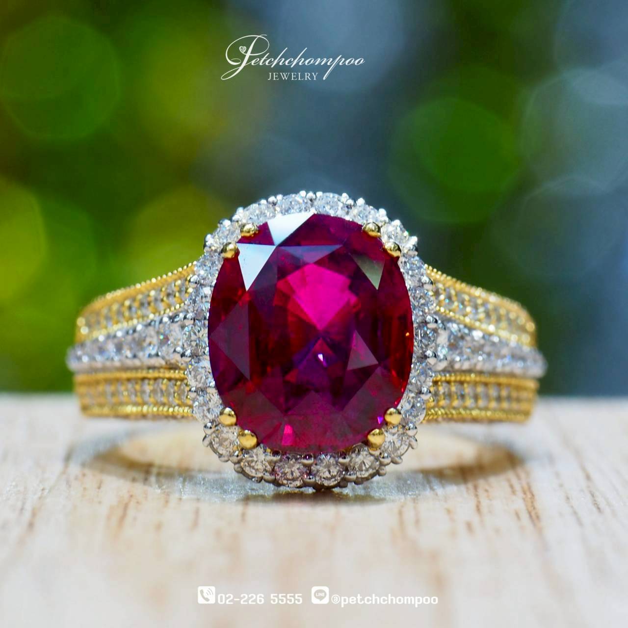 [30353] แหวนทับทิมมาดากัสการ์เผาเก่า Majestic Flame™ 5.03 กะรัต ล้อมเพชร | GFCO ลดราคาเหลือ 399,000