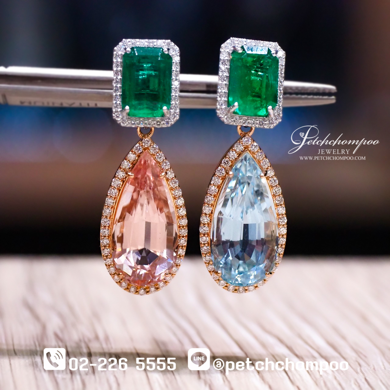 [29818] ต่างหูเพชร Blue Aquamarine and Morgante2IN1 เซอร์GFCO ลดราคาเหลือ 479,000
