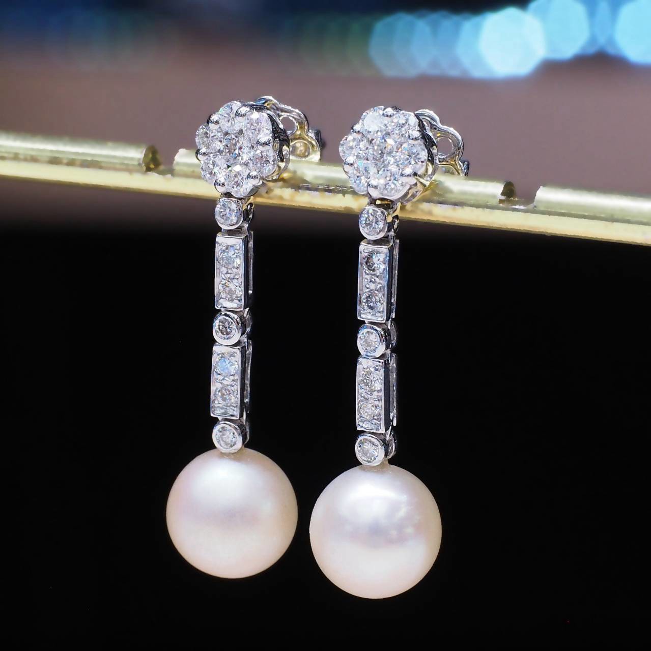 [31124] ต่างหูระย้าเพชรประดับไข่มุก Pearl and Diamond Drop  39,000 