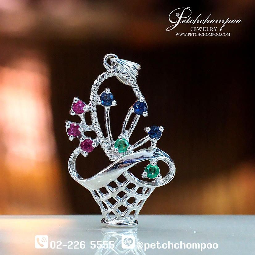 [27789] สร้อยคอพร้อมจี้ตะกร้าฝังเพชรและพลอย  49,000 