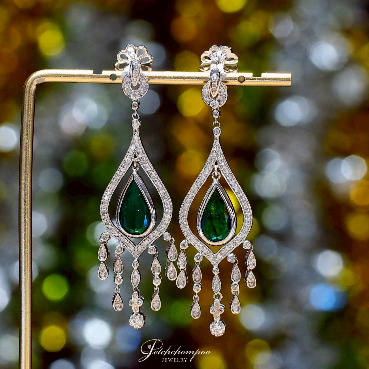 [30548] Emerald Cascade Royale™ — 4.96ct Zambian Emerald Pear Drops with Diamonds  79,000 