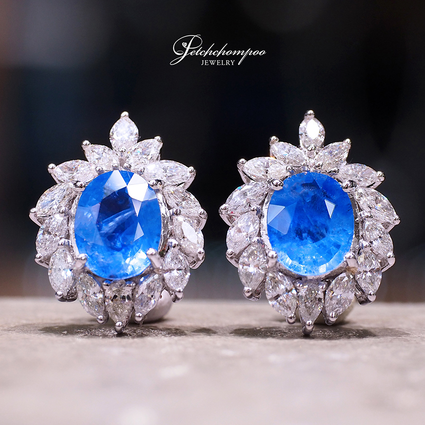 [31022] "The Royal Ceylon Collection" ต่างหูไพลินศรีลังกาล้อมประดับเพชรแท้ใบรับประกัน GFCO  139,000 