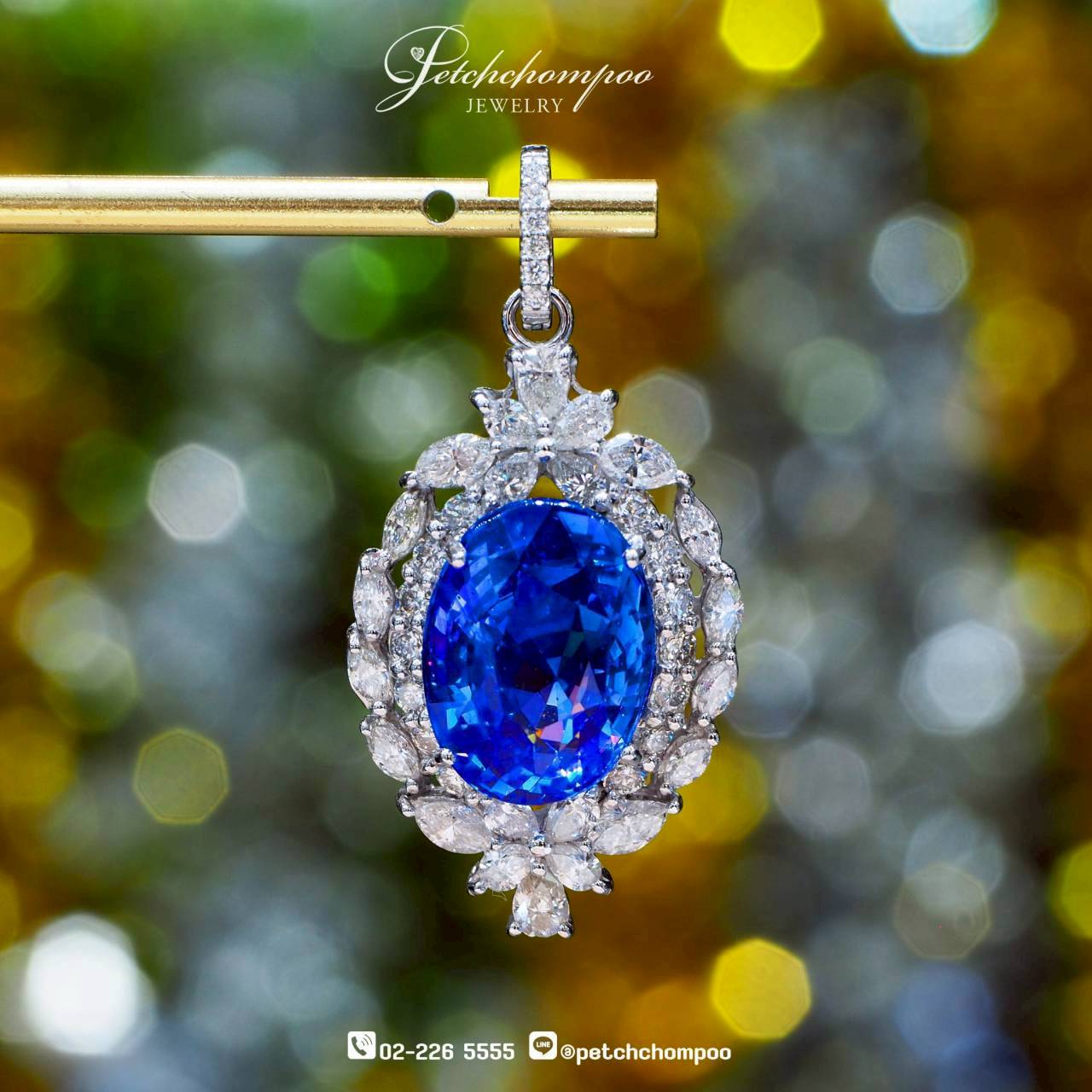 [30309] Cornflower Sovereign™ – Natural Sri Lankan Sapphire & Diamond Pendant | AIGS  459,000 