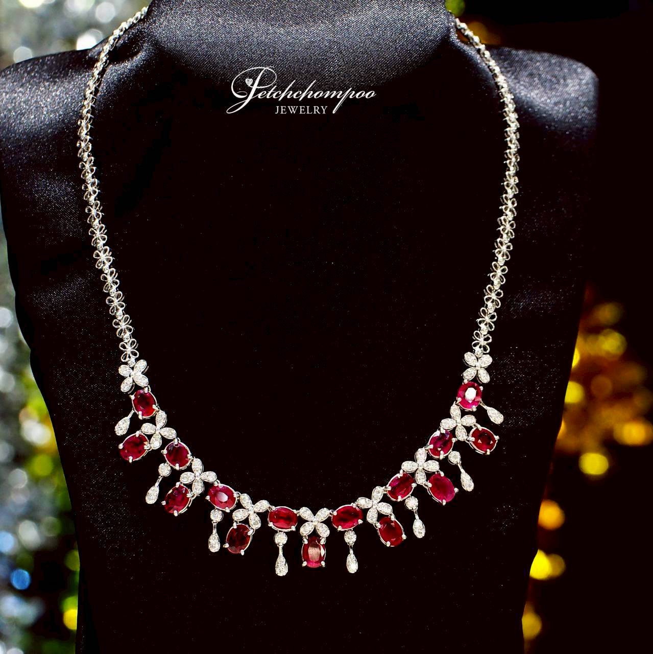 [30443] Siam Royale Symphony™ Siam & Burma Ruby Necklace with Diamond Drops 11.32ct | GFCO  269,000 