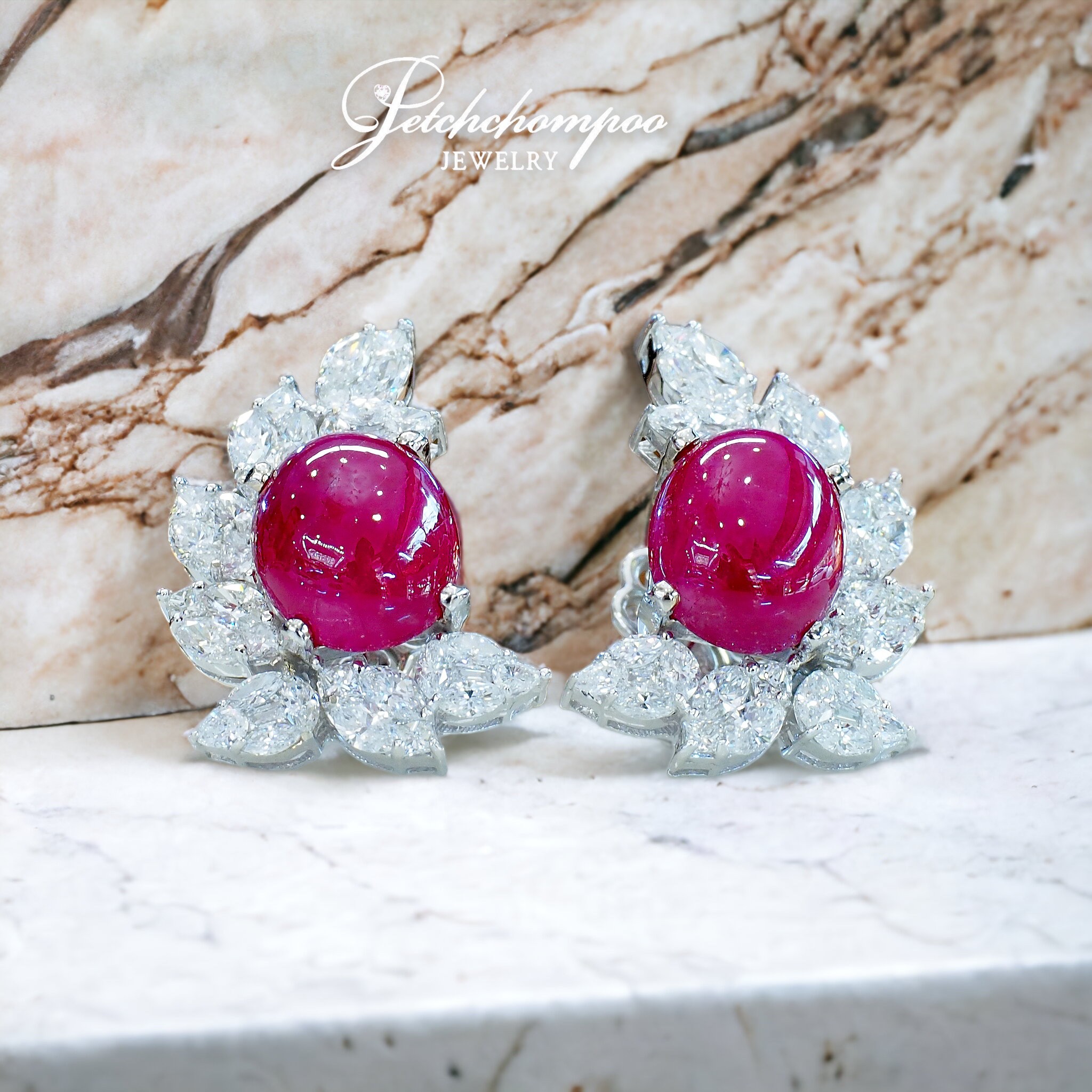 [28244] Burmese ruby earrings set with diamonds  89,000 