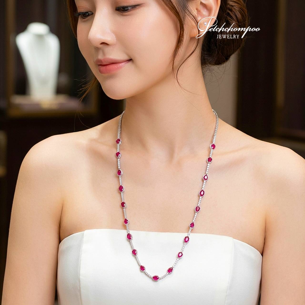 [30815] สร้อยคอทับทิบสยามและพม่า Crimson Royal Eternity 9.21 กะรัต  399,000 