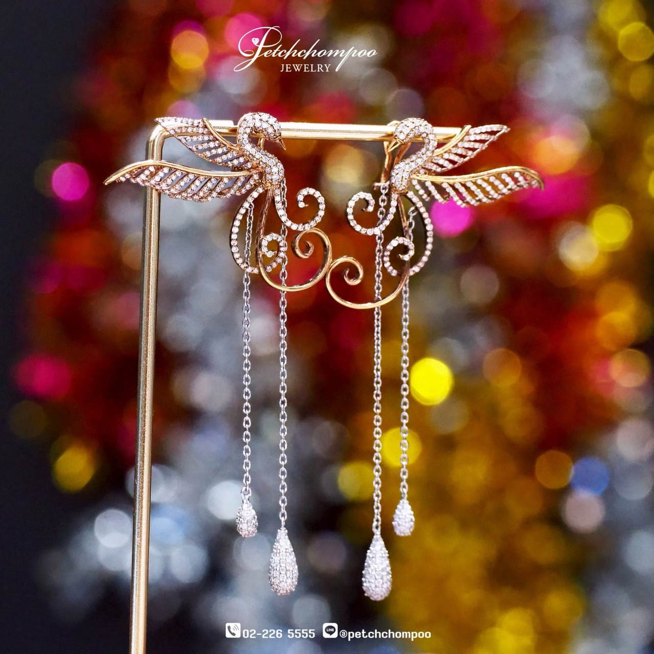 [30128] Phoenix Whisper™ ต่างหูเพชรดีไซน์นกฟีนิกซ์ ห้อยระย้า 4.19 กะรัต  229,000 