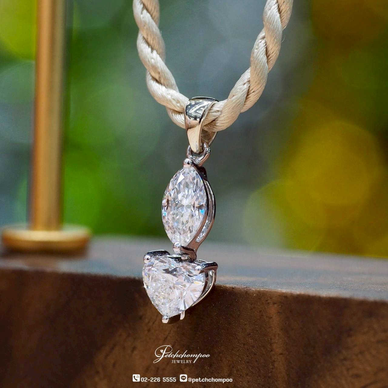 [30257] จี้เพชร Twin Gleam Drops™ รวม 0.9 กะรัต ทรงหัวใจและมาคีส์ดีไซน์มินิมอล  65,000 