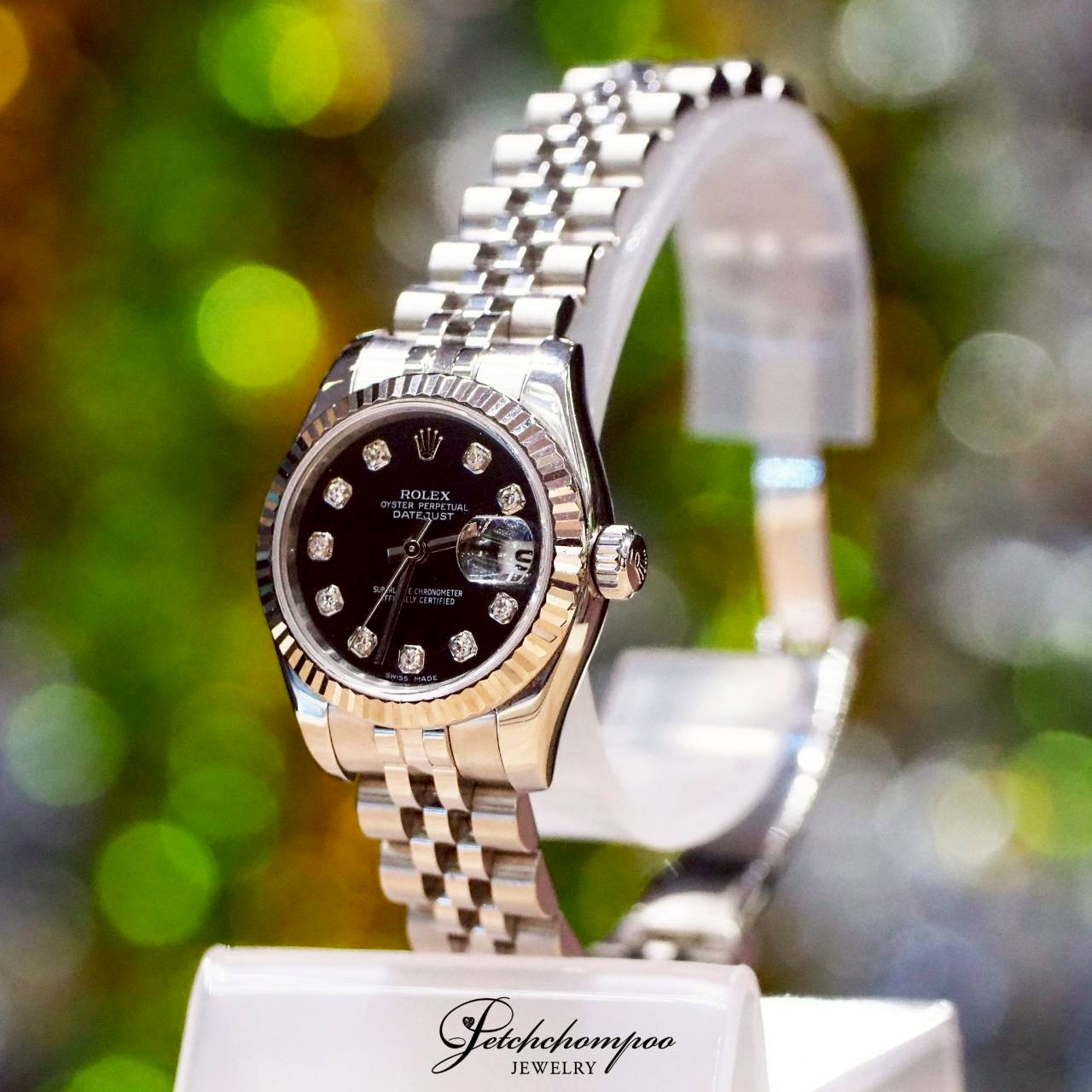 [30160] Rolex Lady-Datejust Jubilee Steel 26mm Black Dial White Gold Bezel Ref.179174  175,000 
