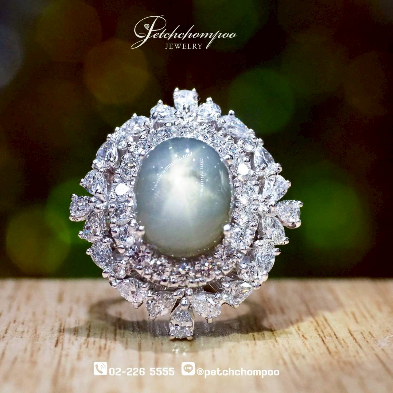 [30097] Celestial Halo™ แหวนสตาร์แซฟไฟร์พม่าสีเทา 10.40 กะรัต | IGL  199,000 