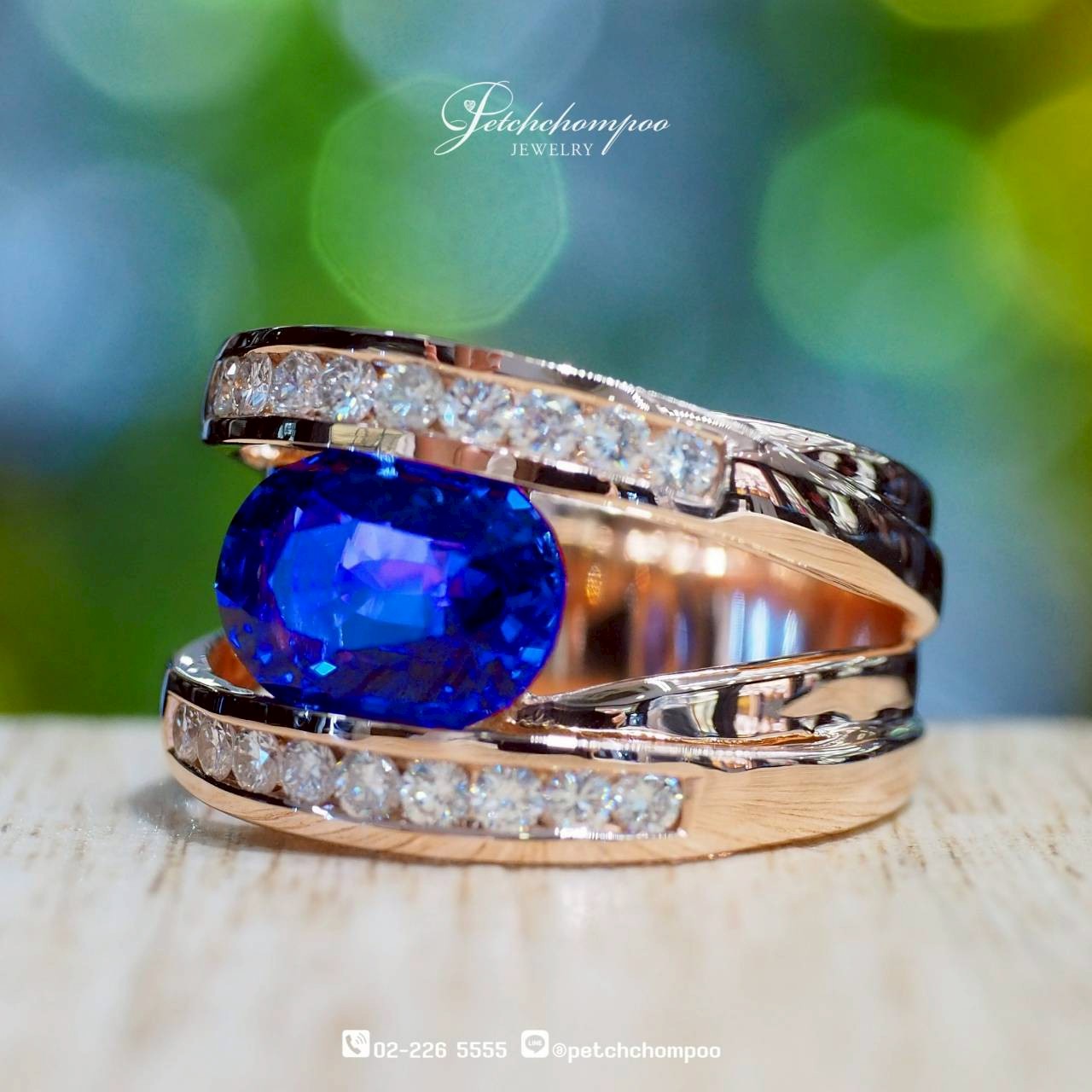 [30235] Celestial Curve™ – Sri Lankan Sapphire & Diamond Rose Gold Ring | AIGS  189,000 