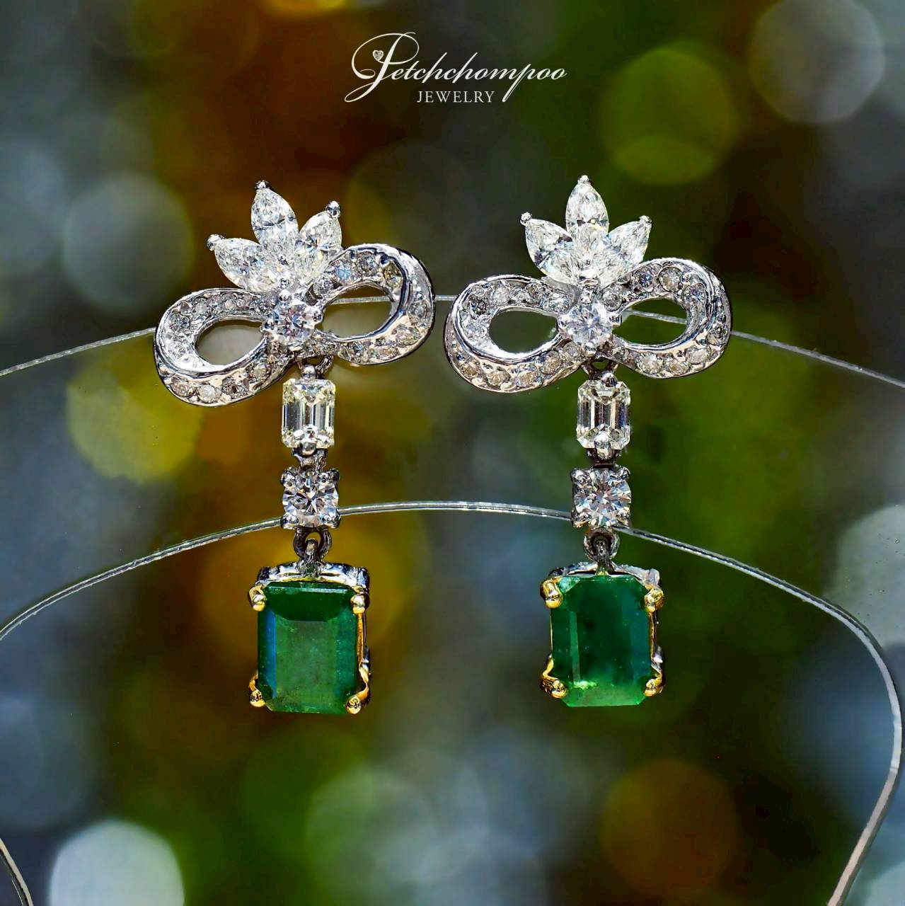 [30437] ต่างหูมรกตแซมเบีย Emerald Grace Drops™ 1.63 กะรัต ฝังเพชร  59,000 