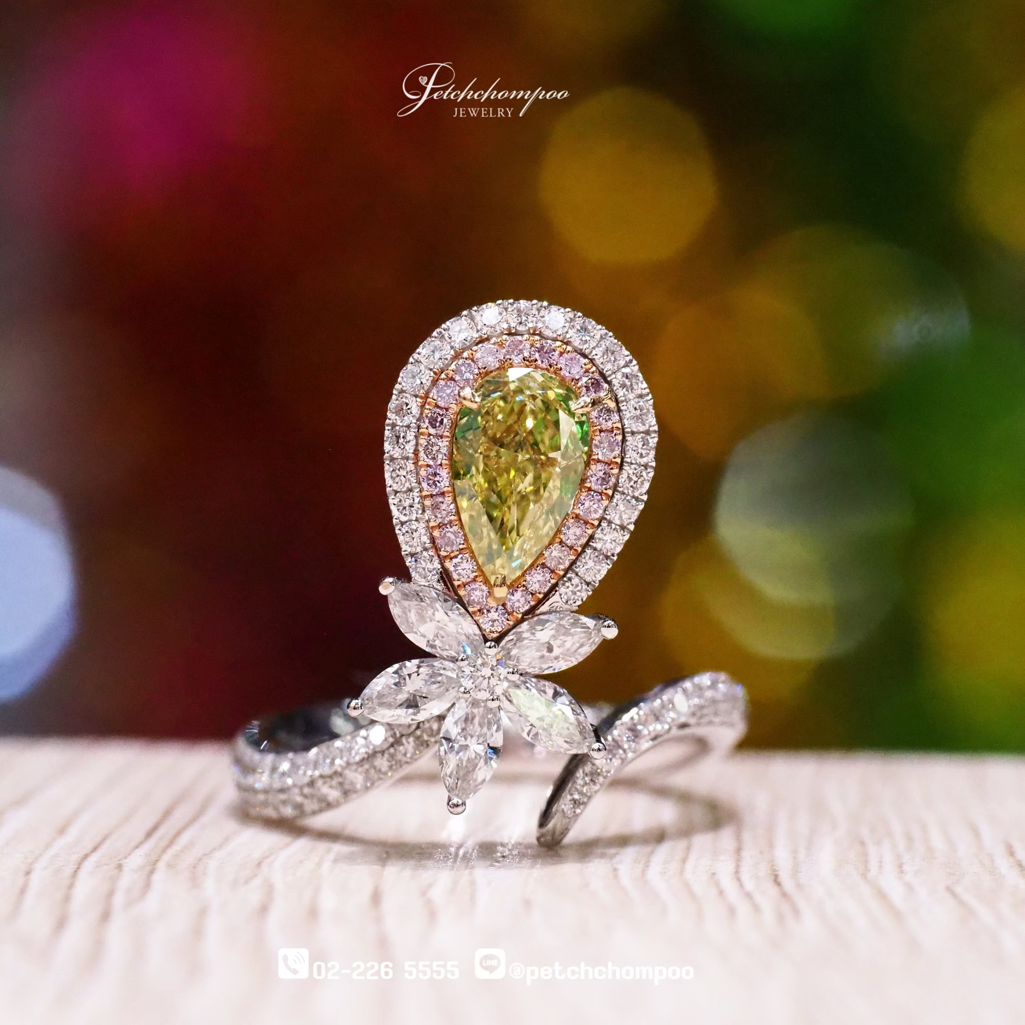 [29761] “Lime Light Bloom” Fancy Green-Yellow Diamond Ring – 1.00 Carat (GIA Certified) Discount 229,000