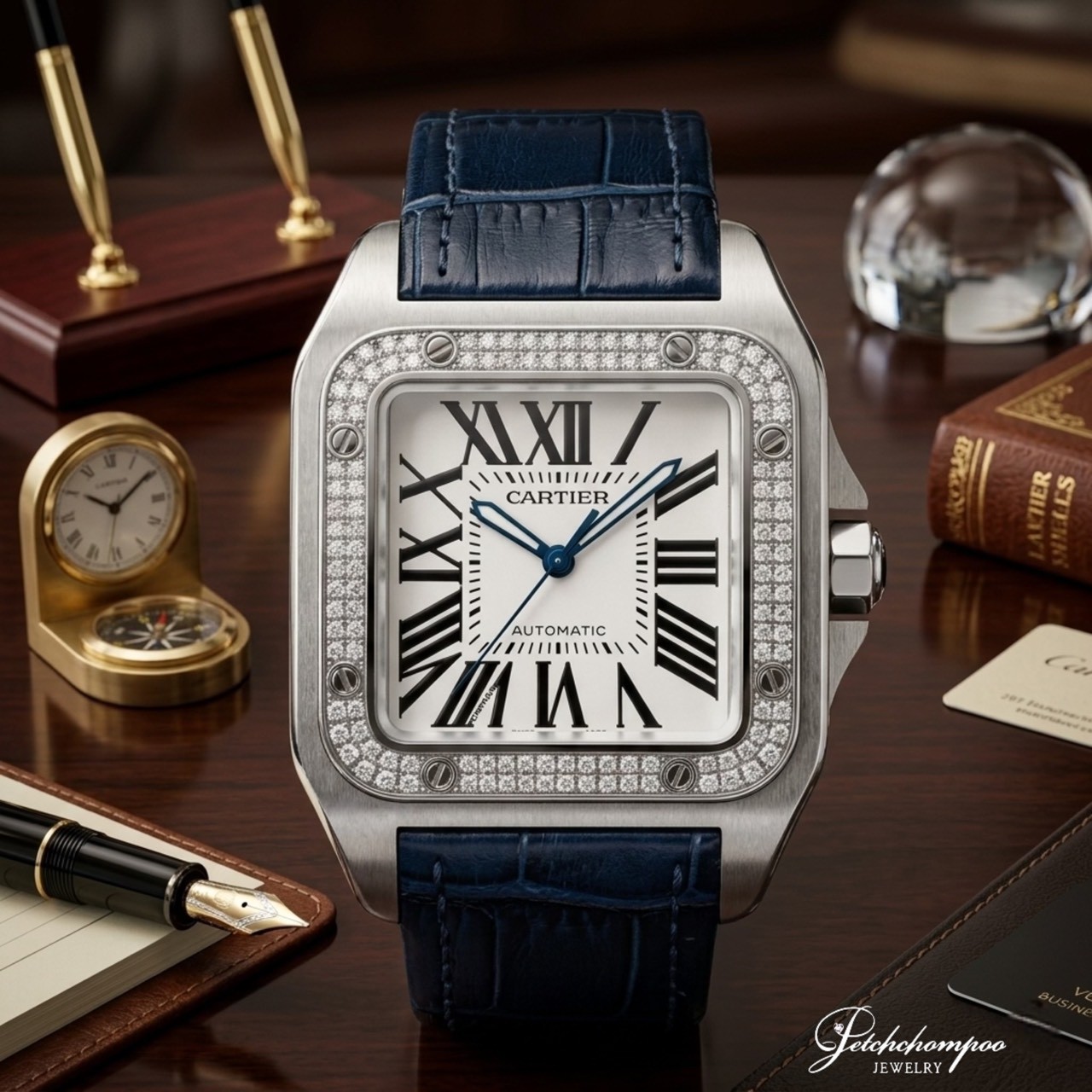 [30783] นาฬิกา Cartier Santos 100 Size XL สายสีน้ำเงิน  165,000 