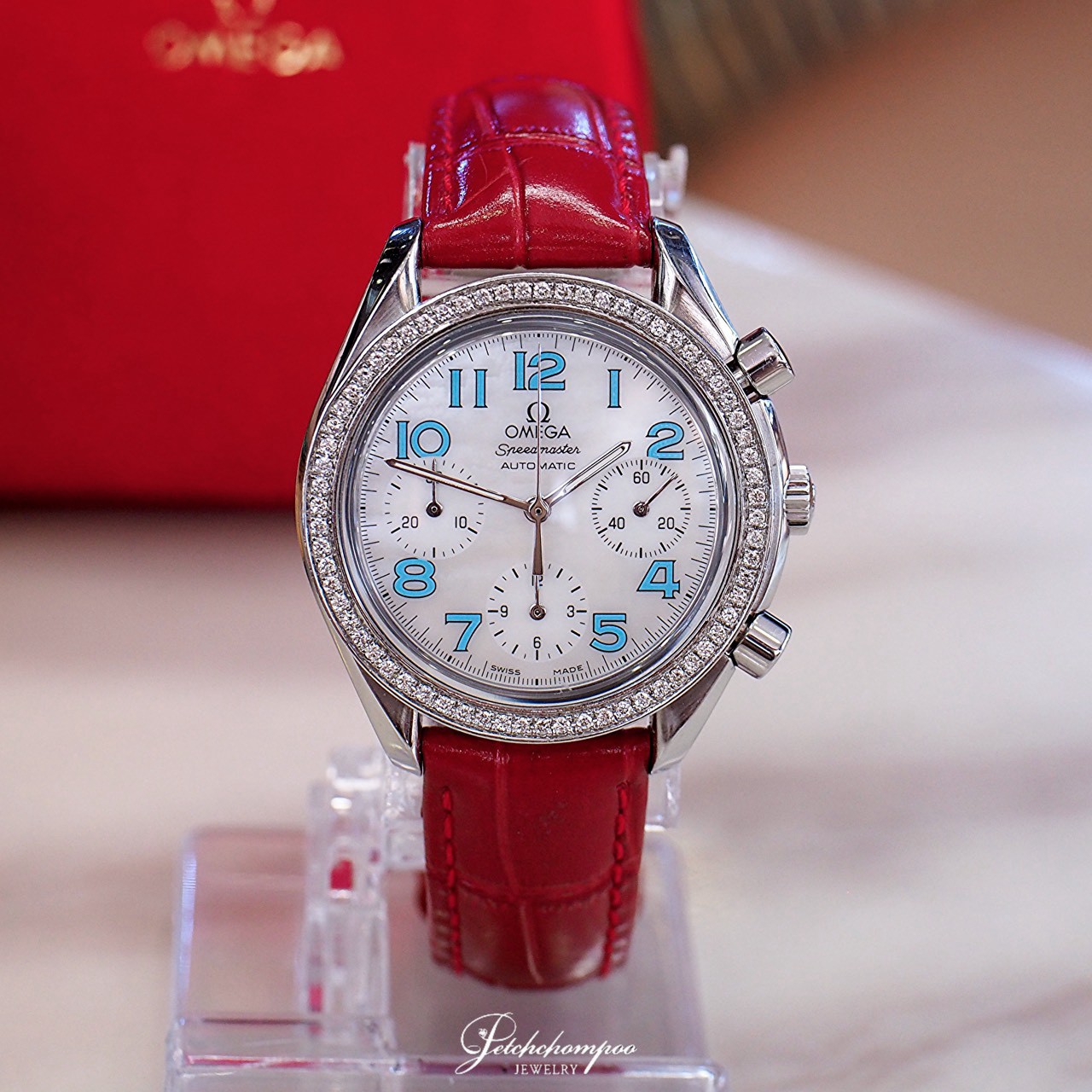 [31103] Omega speed master blue dial mop diamond  chronograph 36mm  85,000 