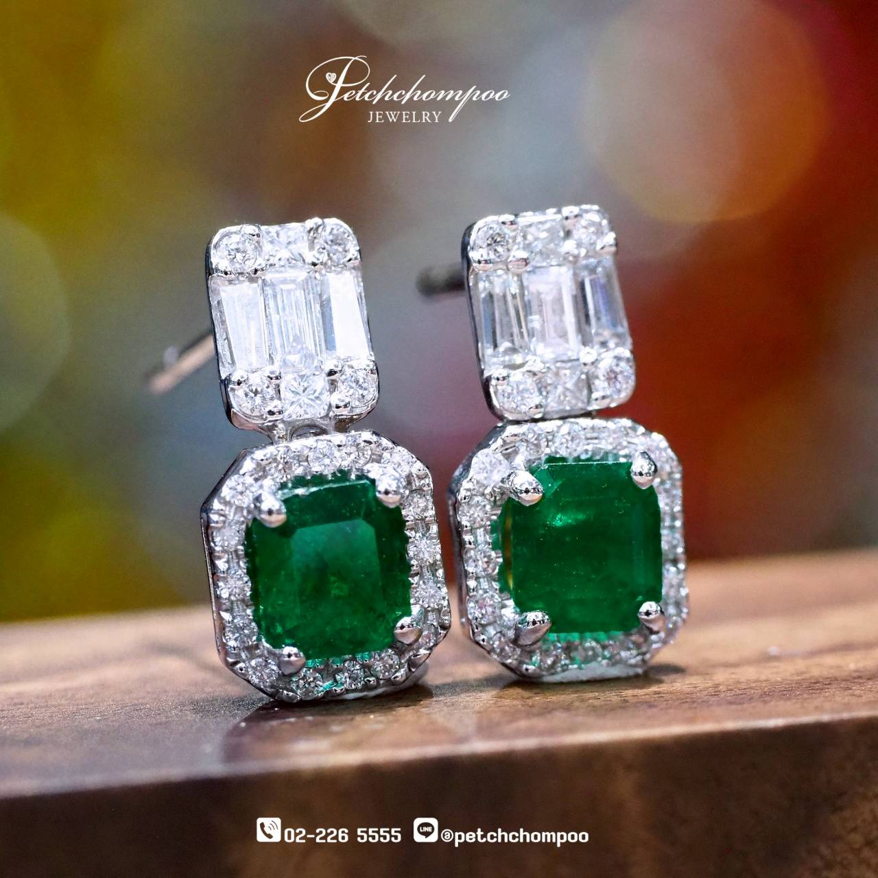 [29945] “Emerald Reflections” – ต่างหูมรกตโคลัมเบีย 1.65 กะรัต เพชรแท้ดีไซน์คลาสสิก  69,000 