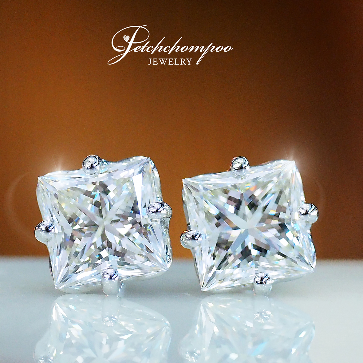 [27290] Diamond Earring  Princess Cut 6.11 กะรัต J VVS1 2EX HKD Discount 1,390,000
