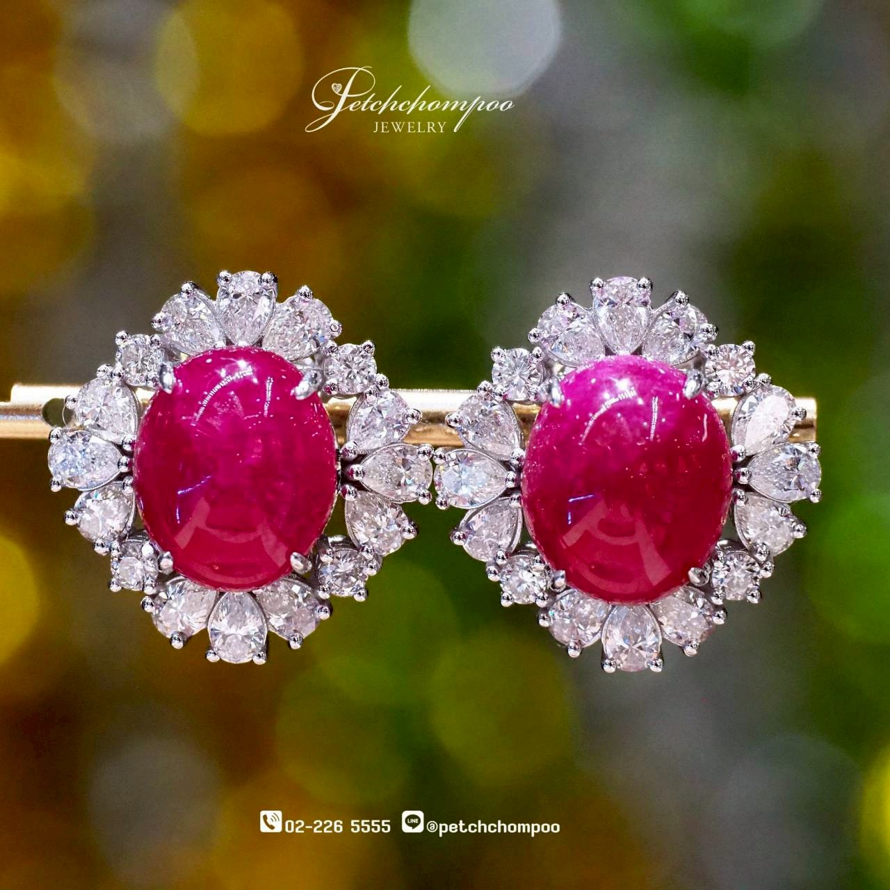 [30142] Ruby Bloom™ Burmese Cabochon Ruby Earrings with Diamond Halo  159,000 