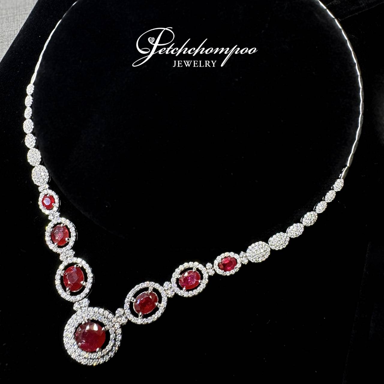 [020174] ชุดสร้อยคอ+ต่างหู ฝังทับทิมล้อมเพชร  229,000 