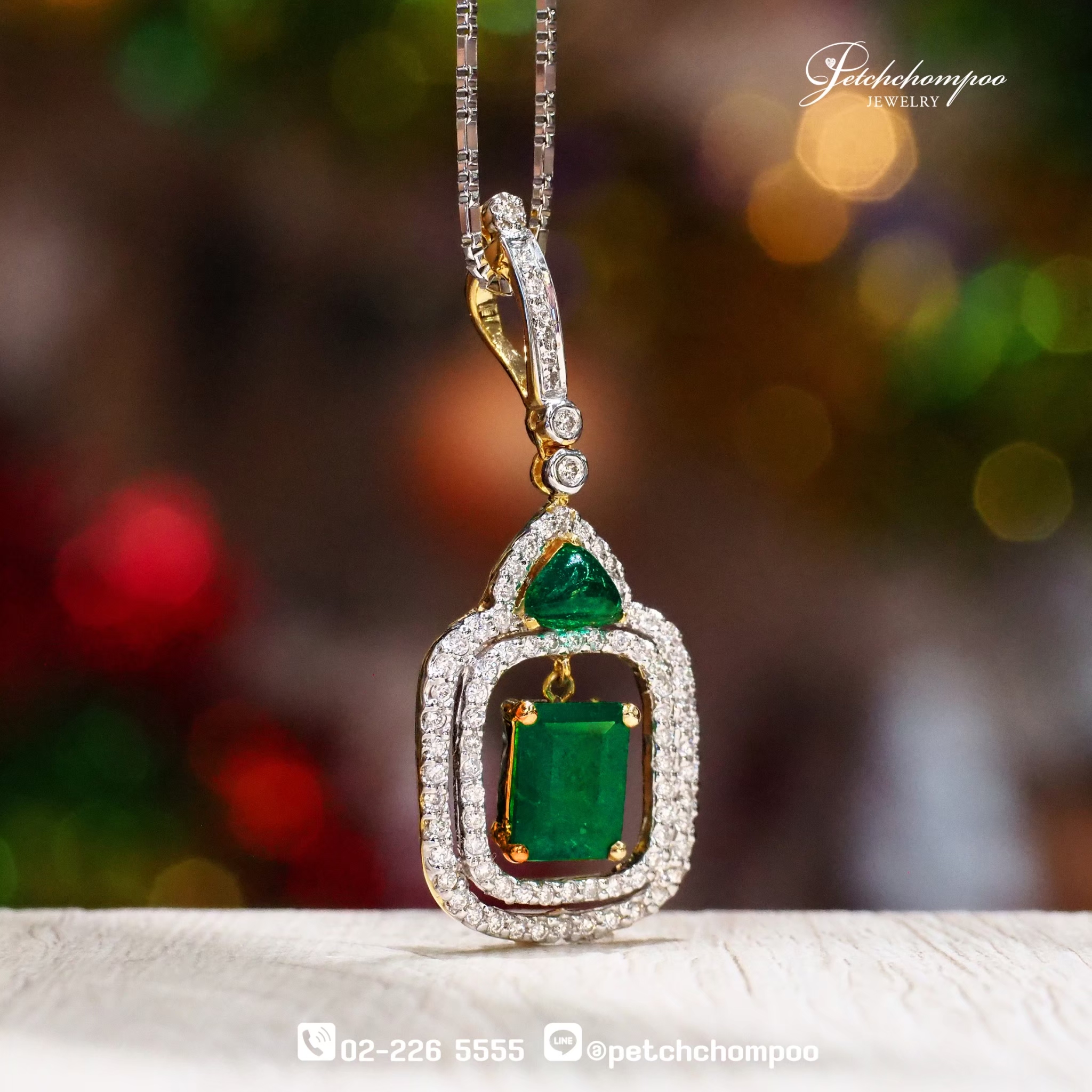 [29748] “Emerald Elegance™” Pendant – 3.47 ct Colombian Emeralds with 1.20 ct Diamonds in 18K White Gold  79,000 