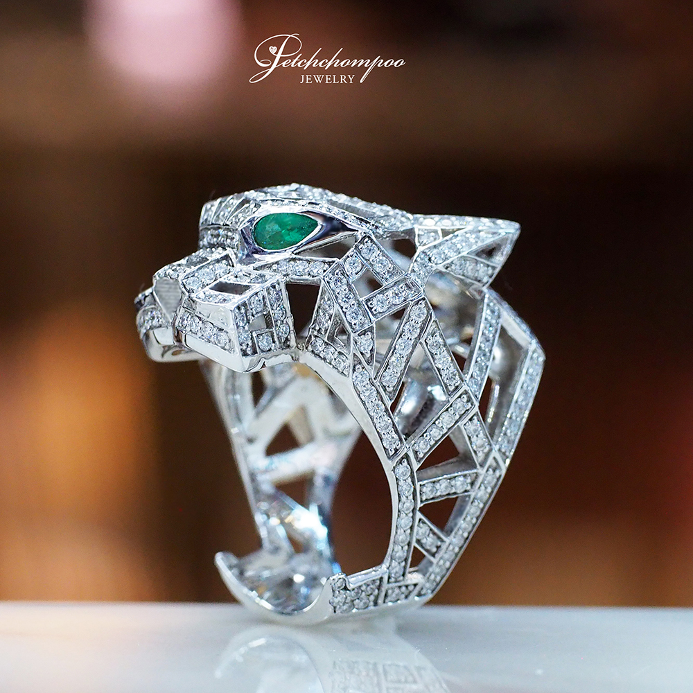 [024371] “Panther Power”™ Diamond Ring with Emerald Eyes – Statement of Strength  79,000 