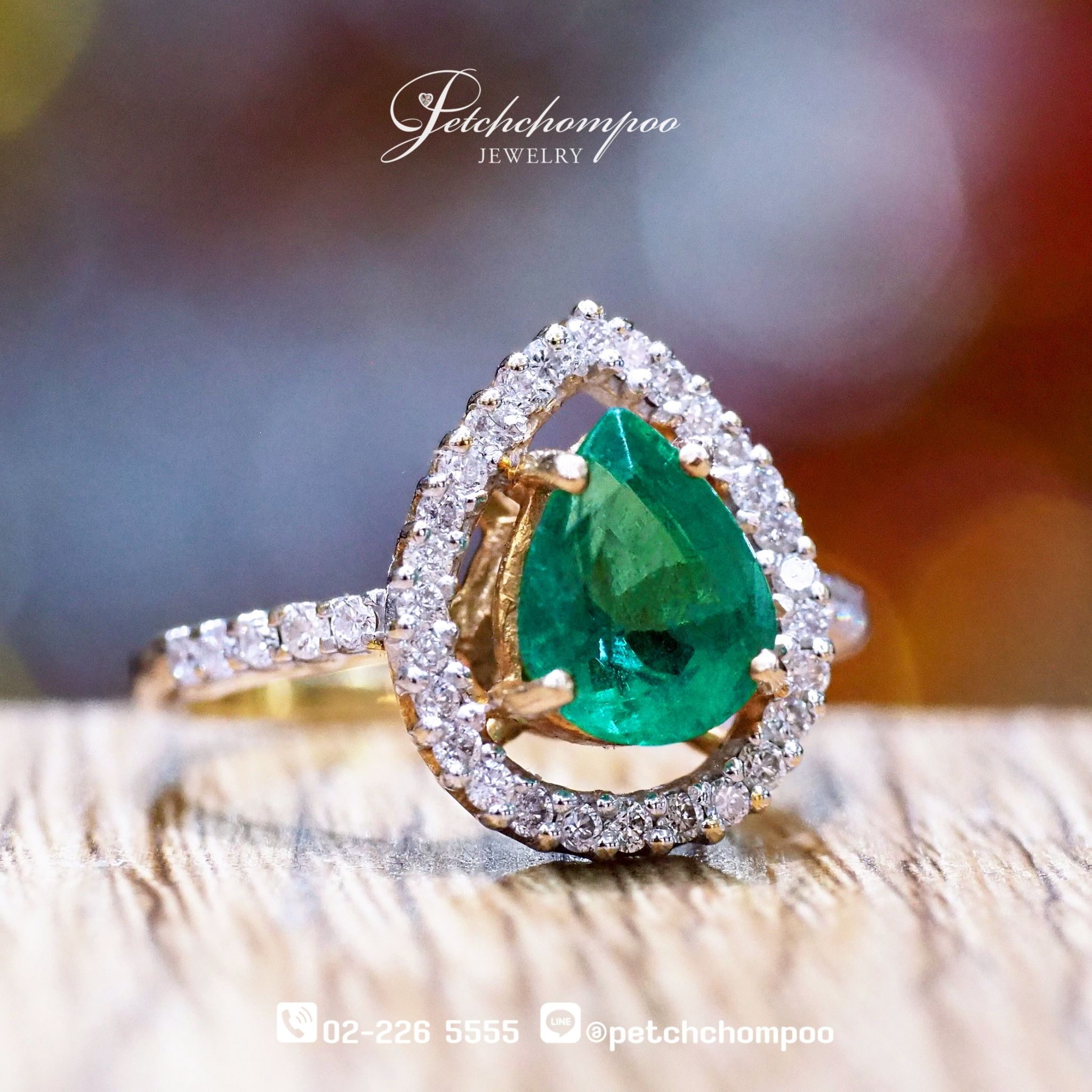 [021615] แหวนมรกตNo Oilฝังเพชร  65,000 