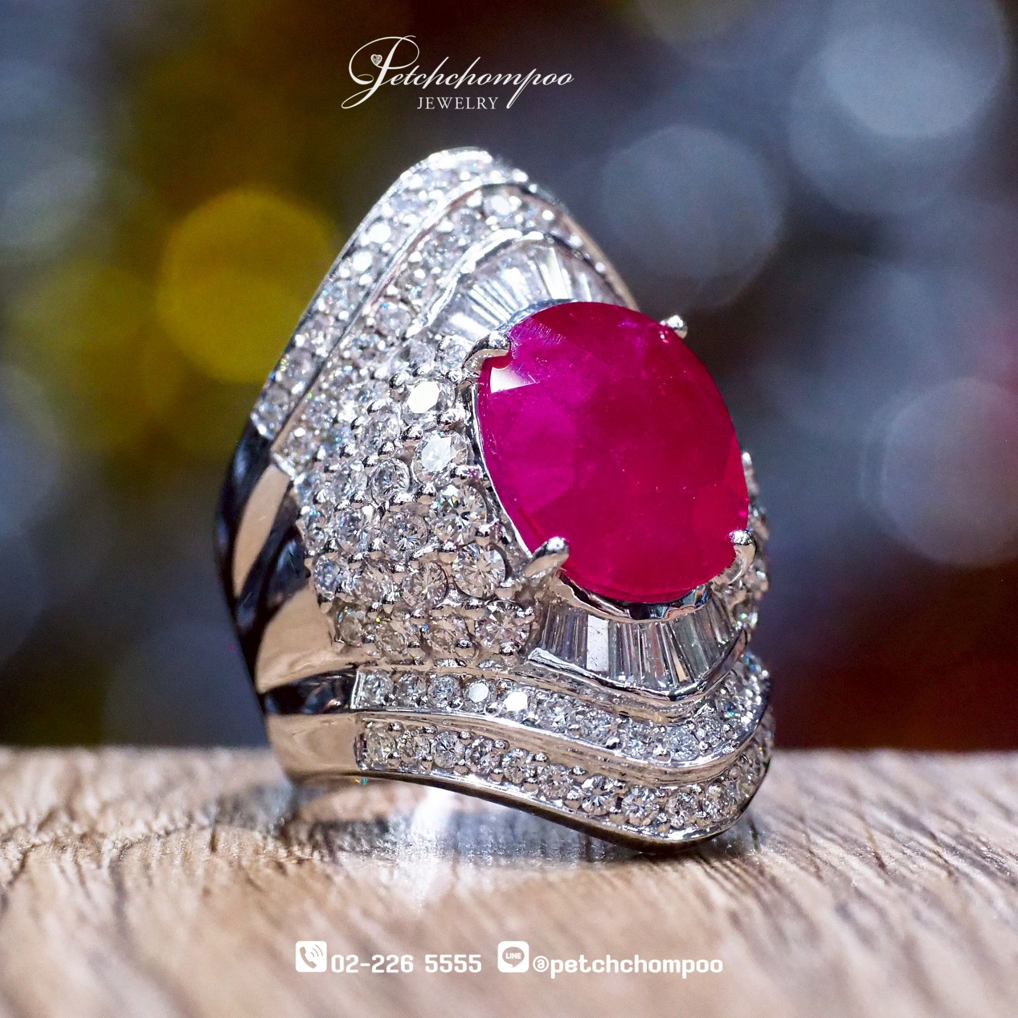 [26982] Burmese ruby ring, AIGS certificate 7.34 ct,  wide diamonds.  299,000 