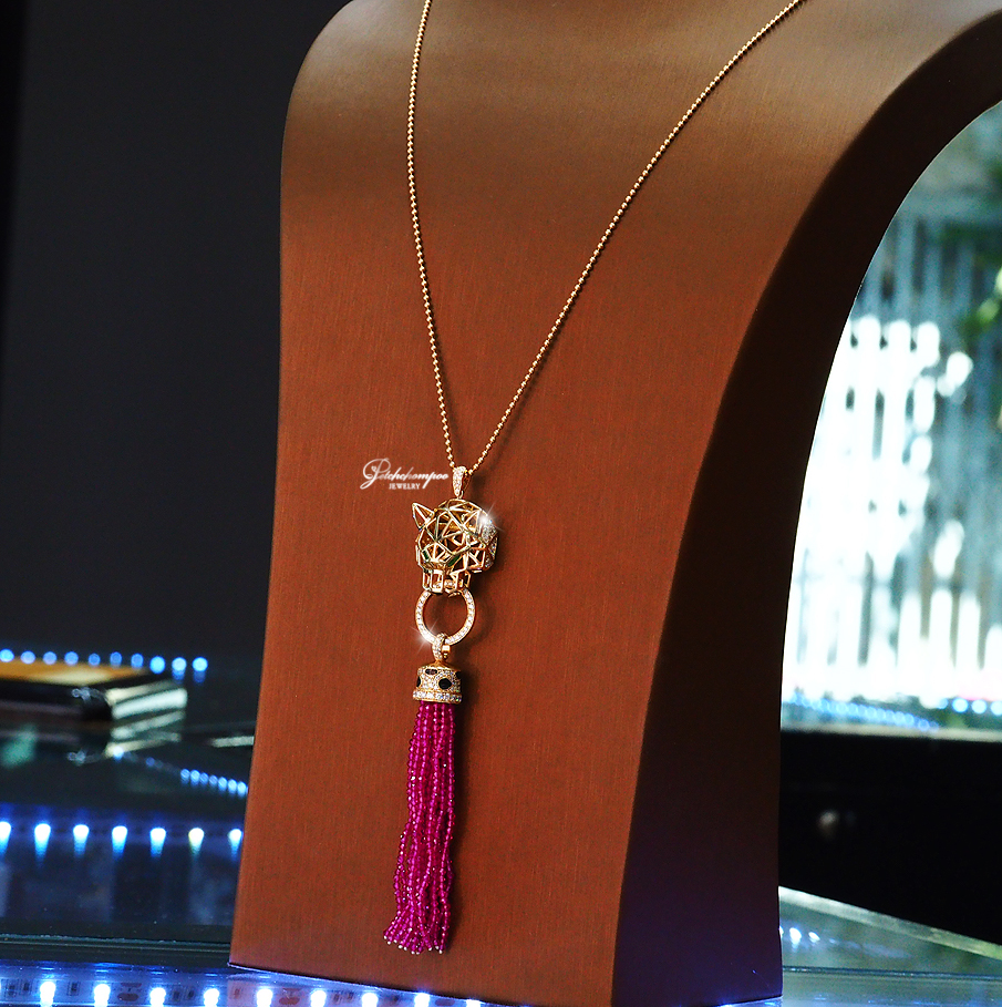 [021215] สร้อยคอจี้หัวเสือประดับเพชรและทับทิม  199,000 