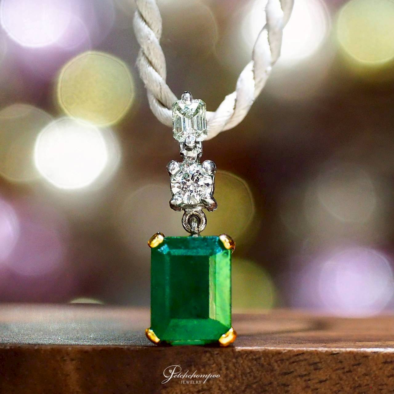 [30553] Emerald Minimal Trilogy™ — 1.50ct Zambian Emerald Pendant with Diamonds  29,000 
