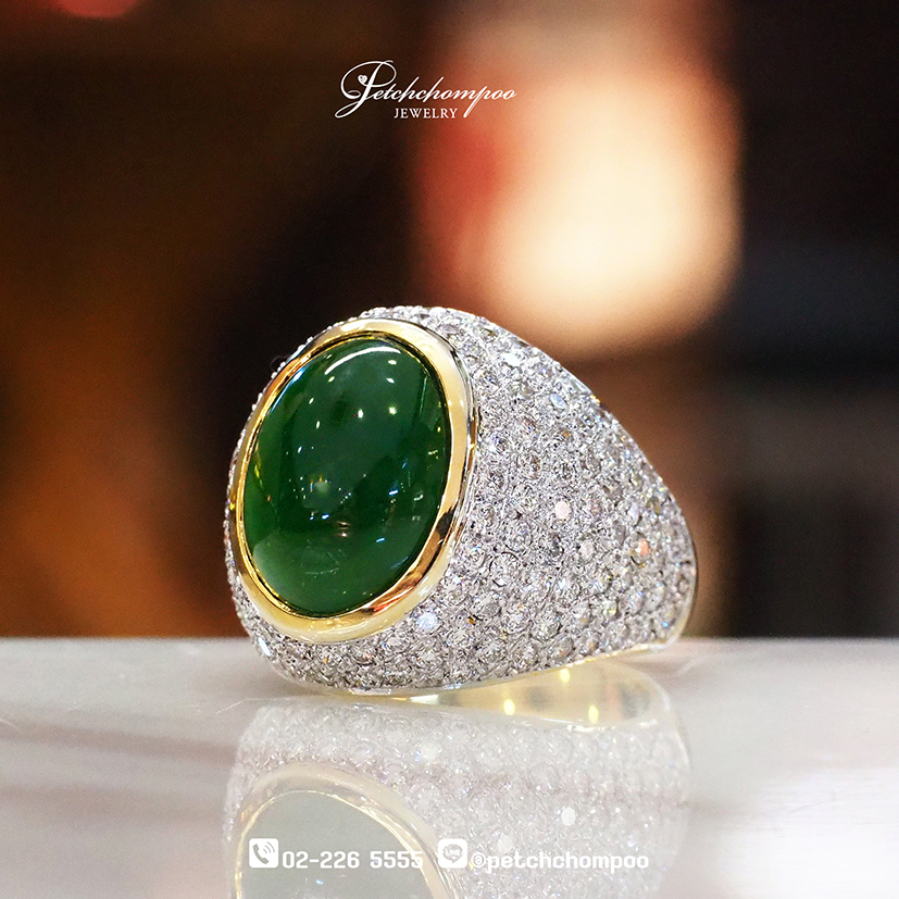 [29606] Burmese jade ring with diamonds, GGT certificate  159,000 