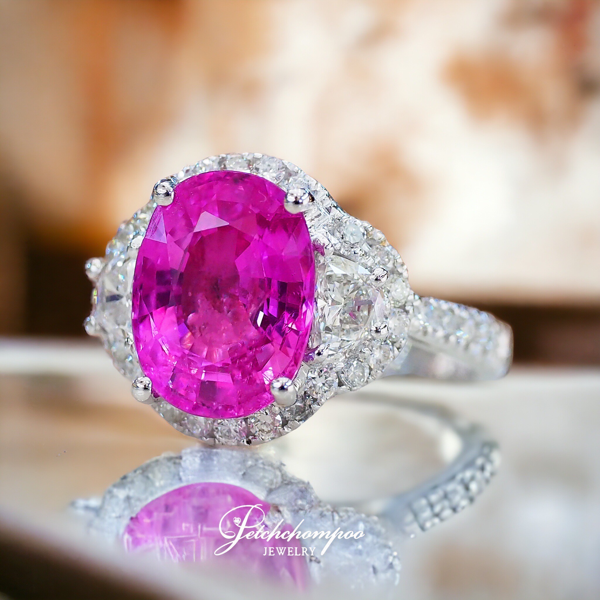 [28964] แหวนพิ้งแซฟไฟร์พม่า 5.23 กะรัต vivid pink เซอร์ AIGS  990,000 