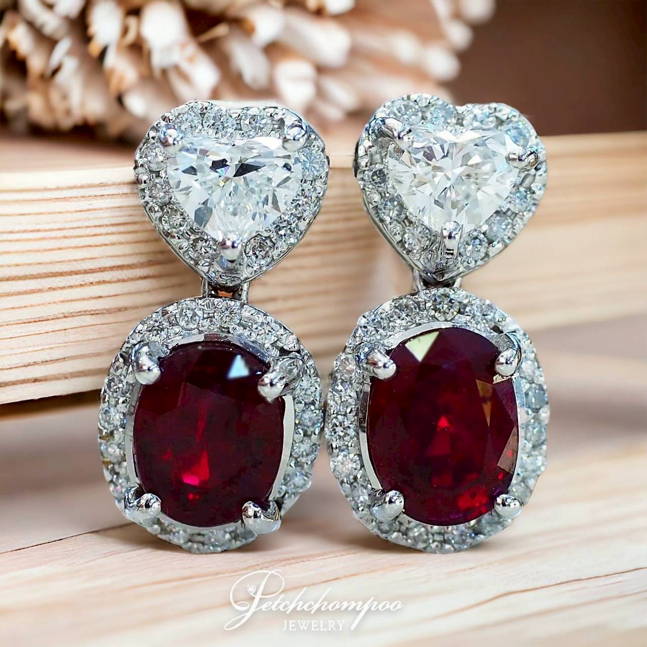 [28681] Siam ruby-set diamond heart earrings  139,000 