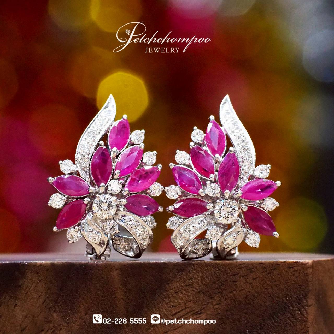 [30120] Ruby Bloom Radiance™ — Burmese Ruby & Diamond Floral Earrings 1.70 ct  59,000 