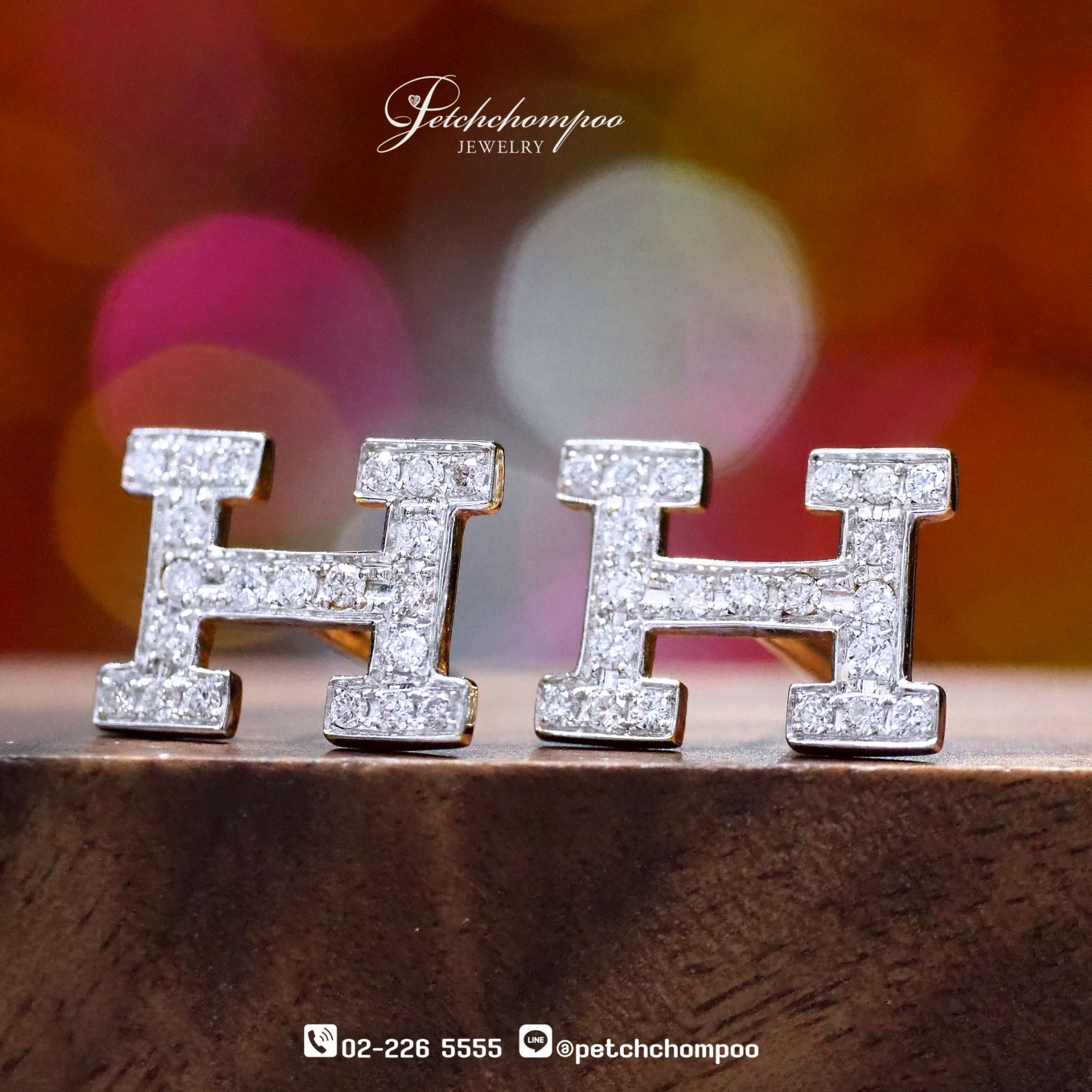 [024947] ต่างหู H ฝังเพชร ลดราคาเหลือ 29,000