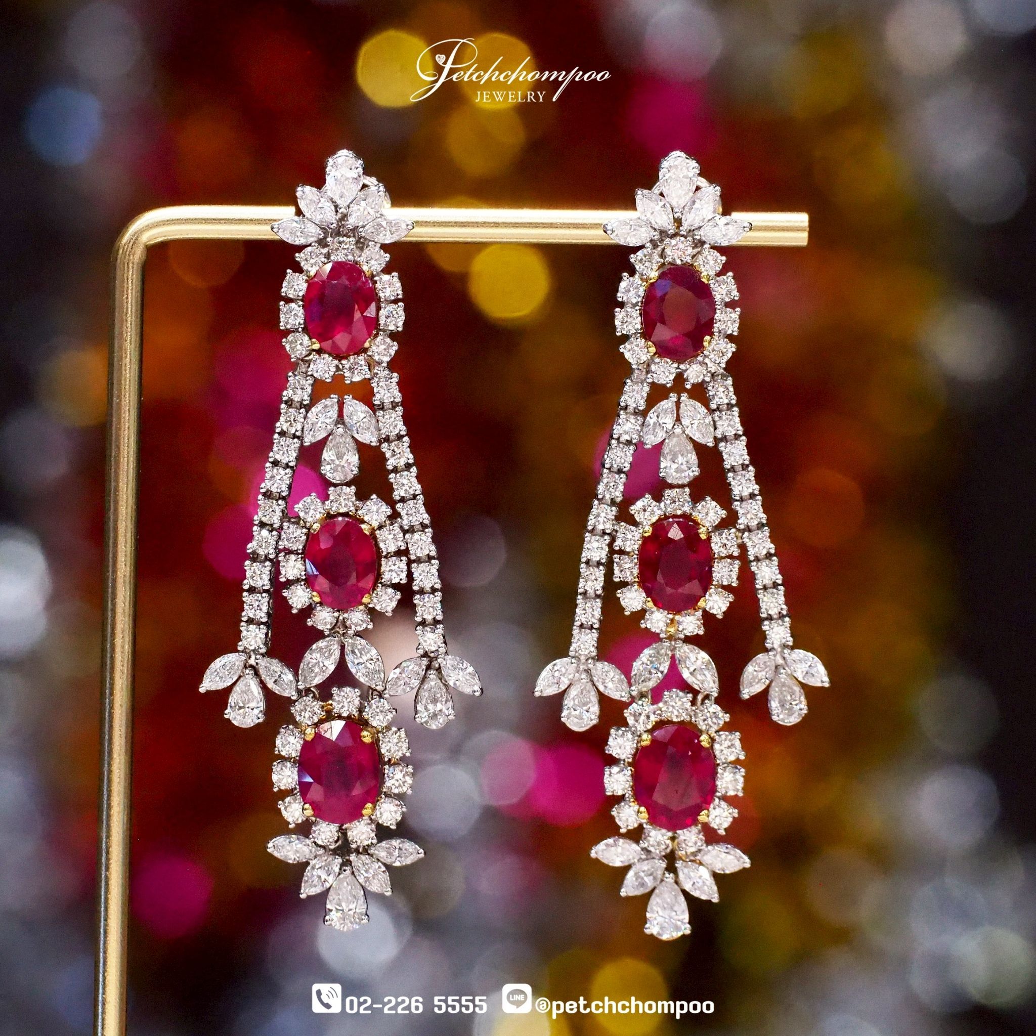 [30119] Imperial Scarlet Bloom™ — 9.97 ct Burmese Ruby Diamond Drop Earrings  399,000 