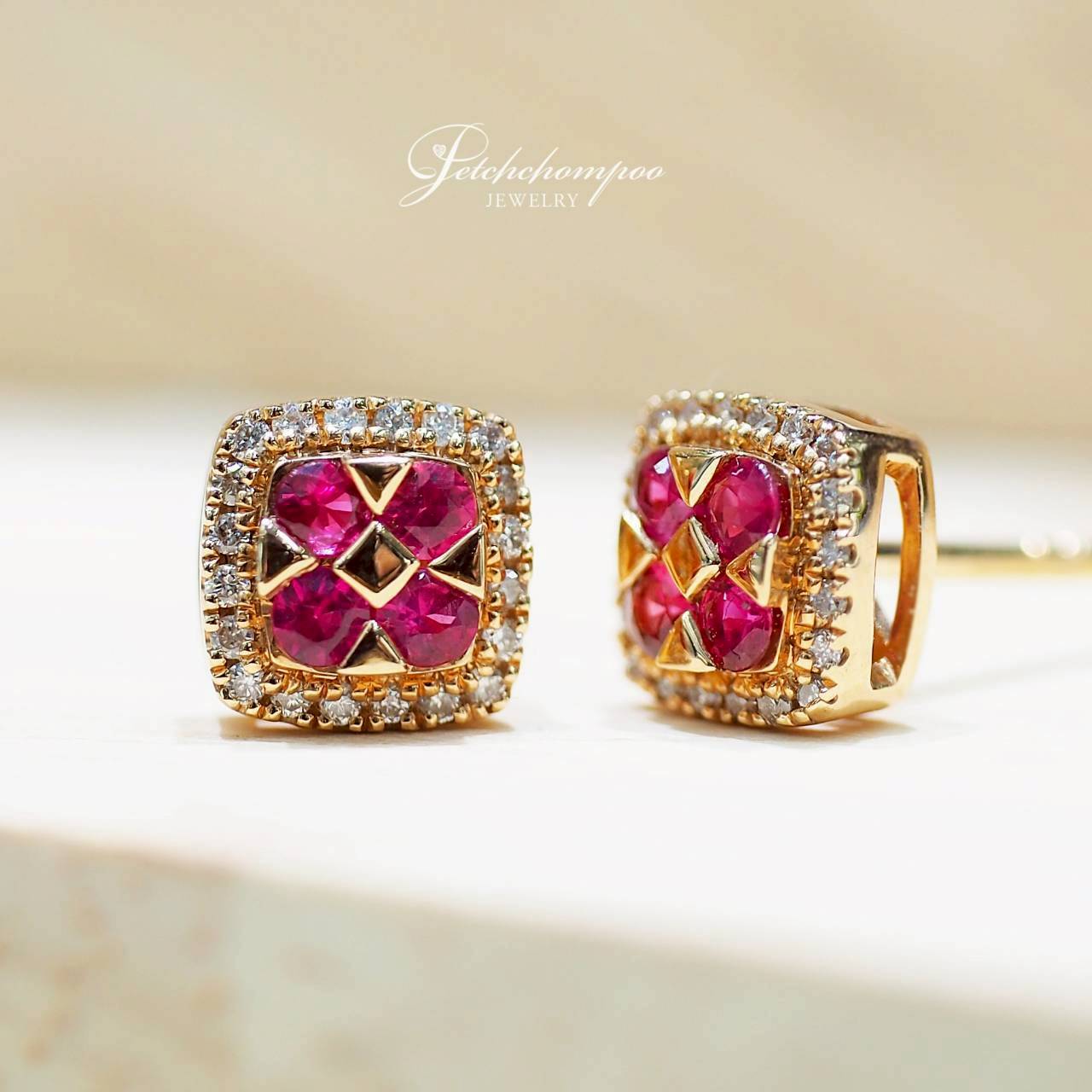 [30646] ต่างหูทับทิม Crimson Royale Halo พิงค์โกลด์ทรงราชินี  19,000 