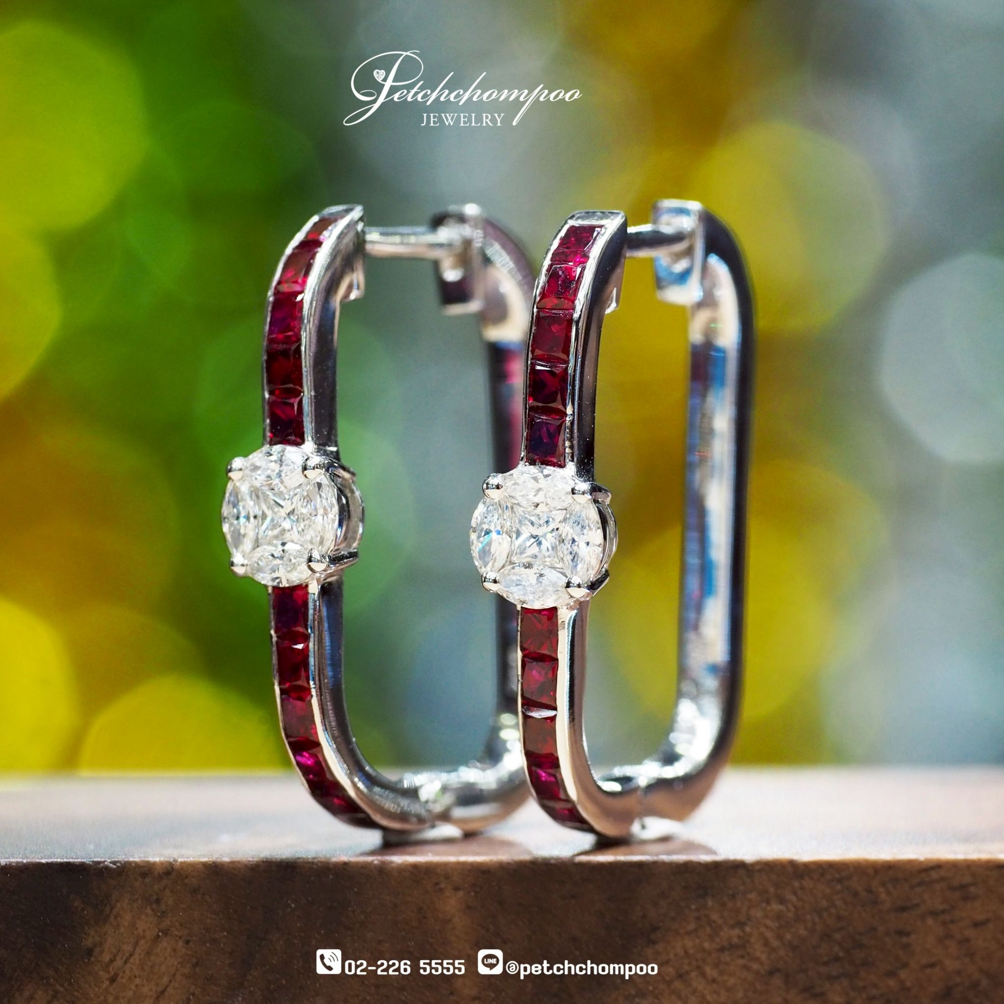 [26989] Ruby and diamond hoop earrings  69,000 