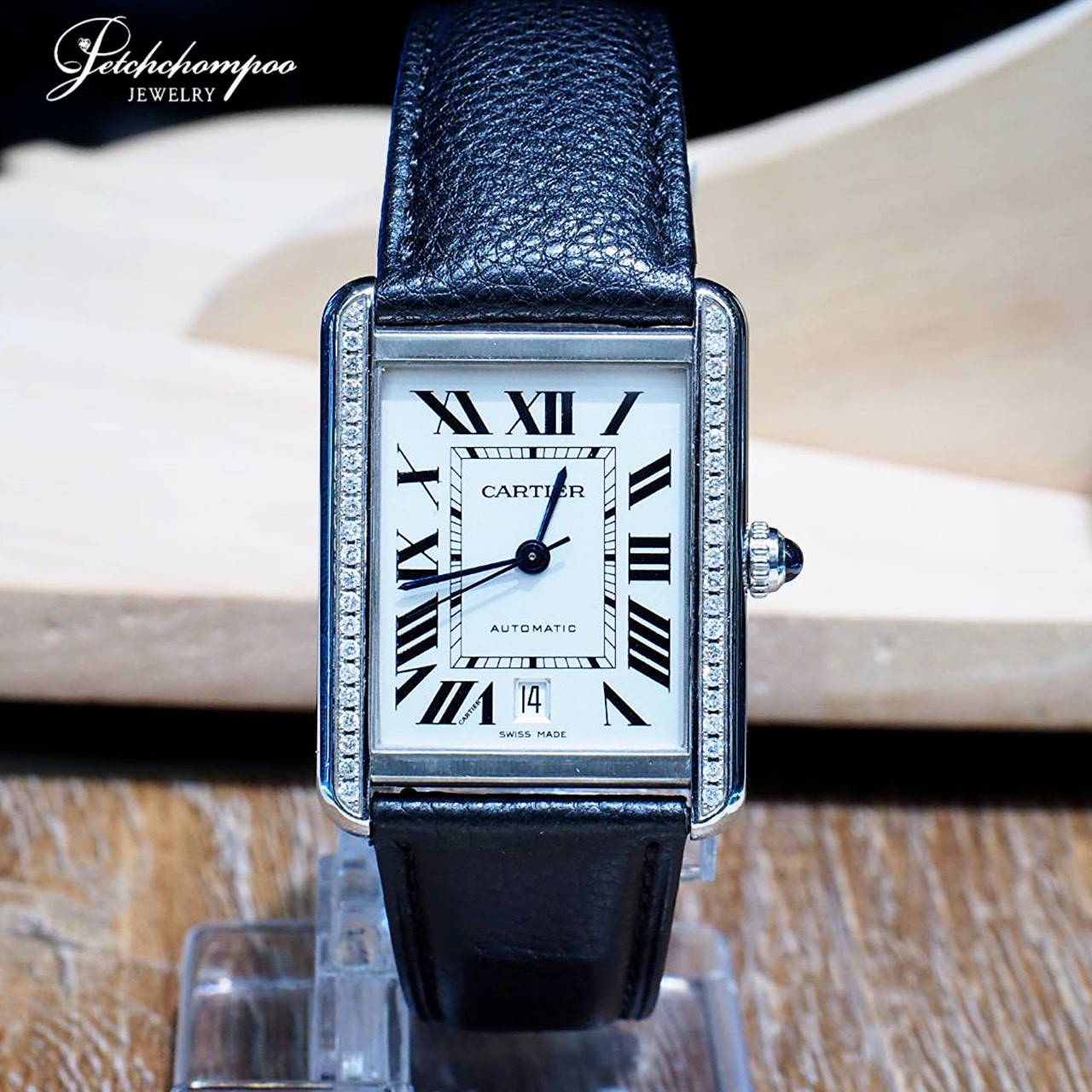 [30725] Cartier Tank Solo XL | Diamond-Set Edition เม็ดมะยม Blue Sapphire  135,000 