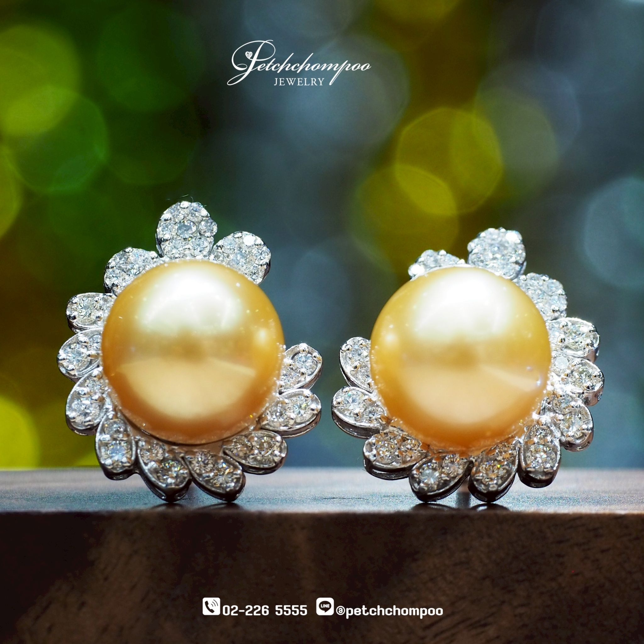 [26233] Golden Southsea Pearl with Diamond Earring  79,000 