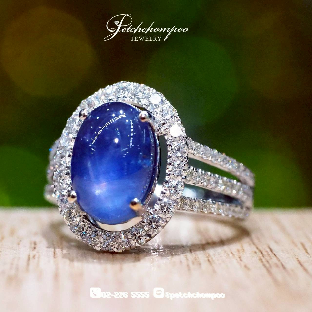 [30083] Emil™ Unheated Star Ceylon Sapphire 3.50 carat & Diamond Halo Ring  79,000 