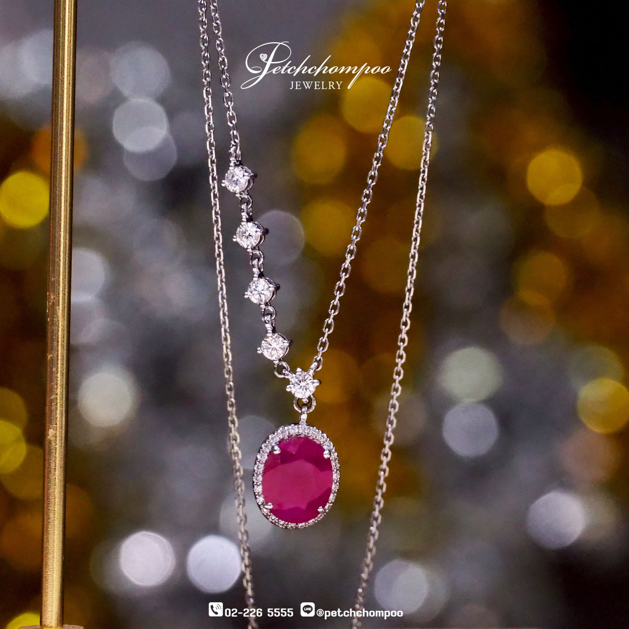 [27801] Diamond necklace with Burmese ruby pendant 4.27 ct. Discount 69,000