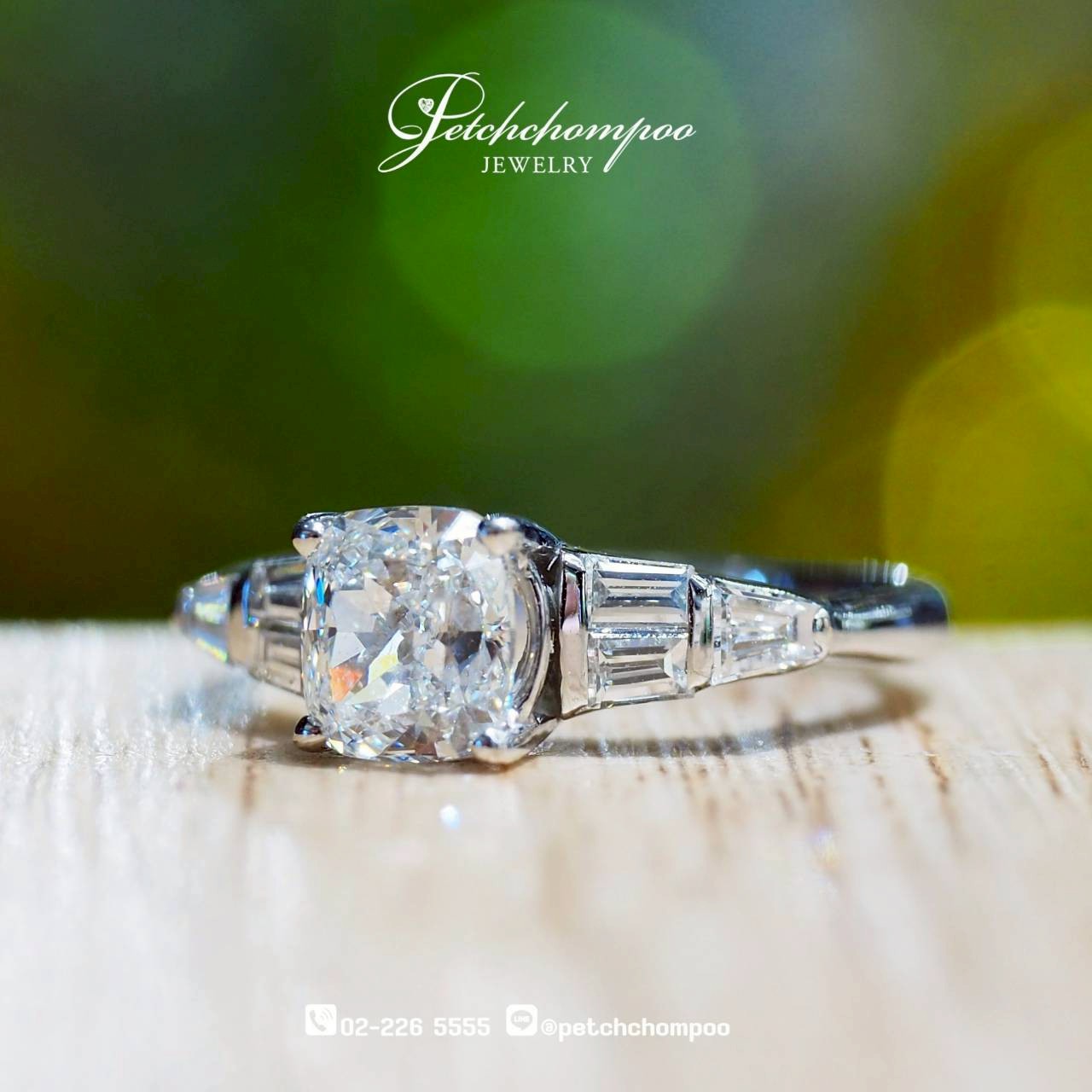 [27686] Radiant Taper™ Cushion Cut Diamond Ring 1.00 Carat with Baguette Sides™|  E GIA Discount 89,000