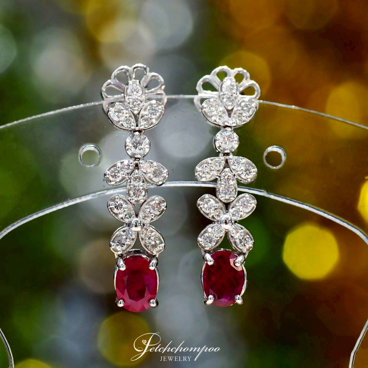 [30442] Ruby Blossom Elegance™ Burma Ruby 1.44ct Earrings with Diamond Floral Design | GFCO  59,000 