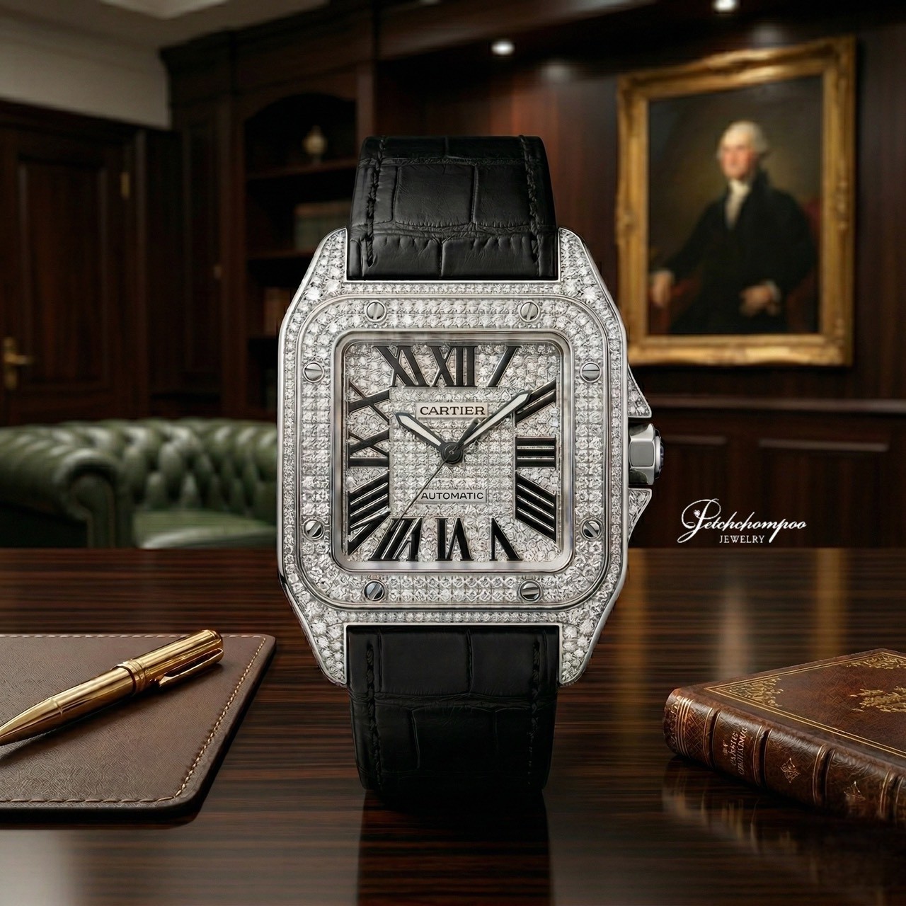 [30787] นาฬิกา Cartier Santos 100 Size XL Full Diamond  235,000 