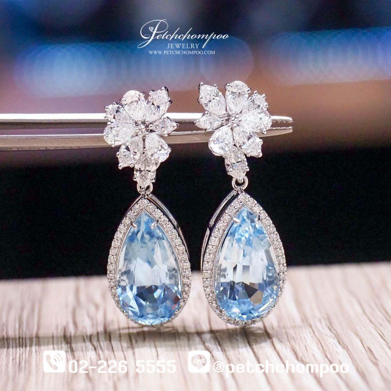 [29819] Blue Aquamarine Diamond Earrings 2IN1 – A Timeless Beauty Discount 359,000