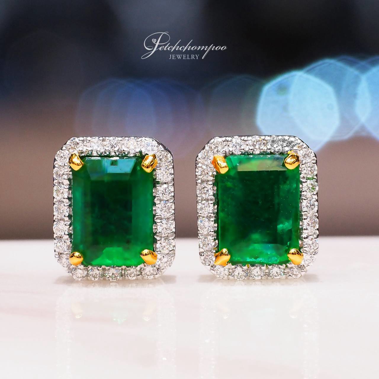[31120] Zambian Emerald Halo Earrings, 2.66 carats total weight, accented with diamonds  79,000 