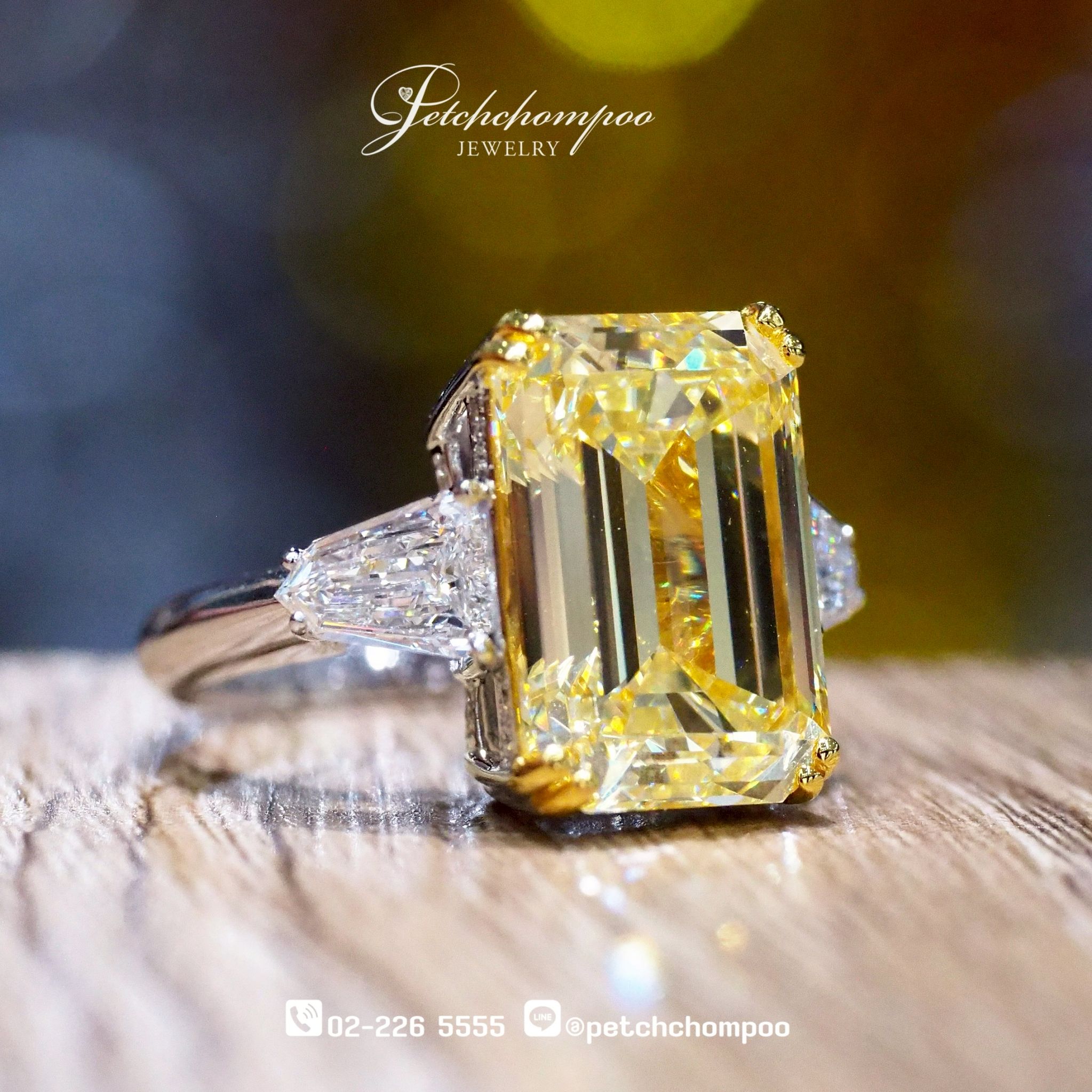[016045] Fancy Yellow Emerald Cut Diamond Ring 8.76 Carats | The Golden Icon™ Discount 2,690,000
