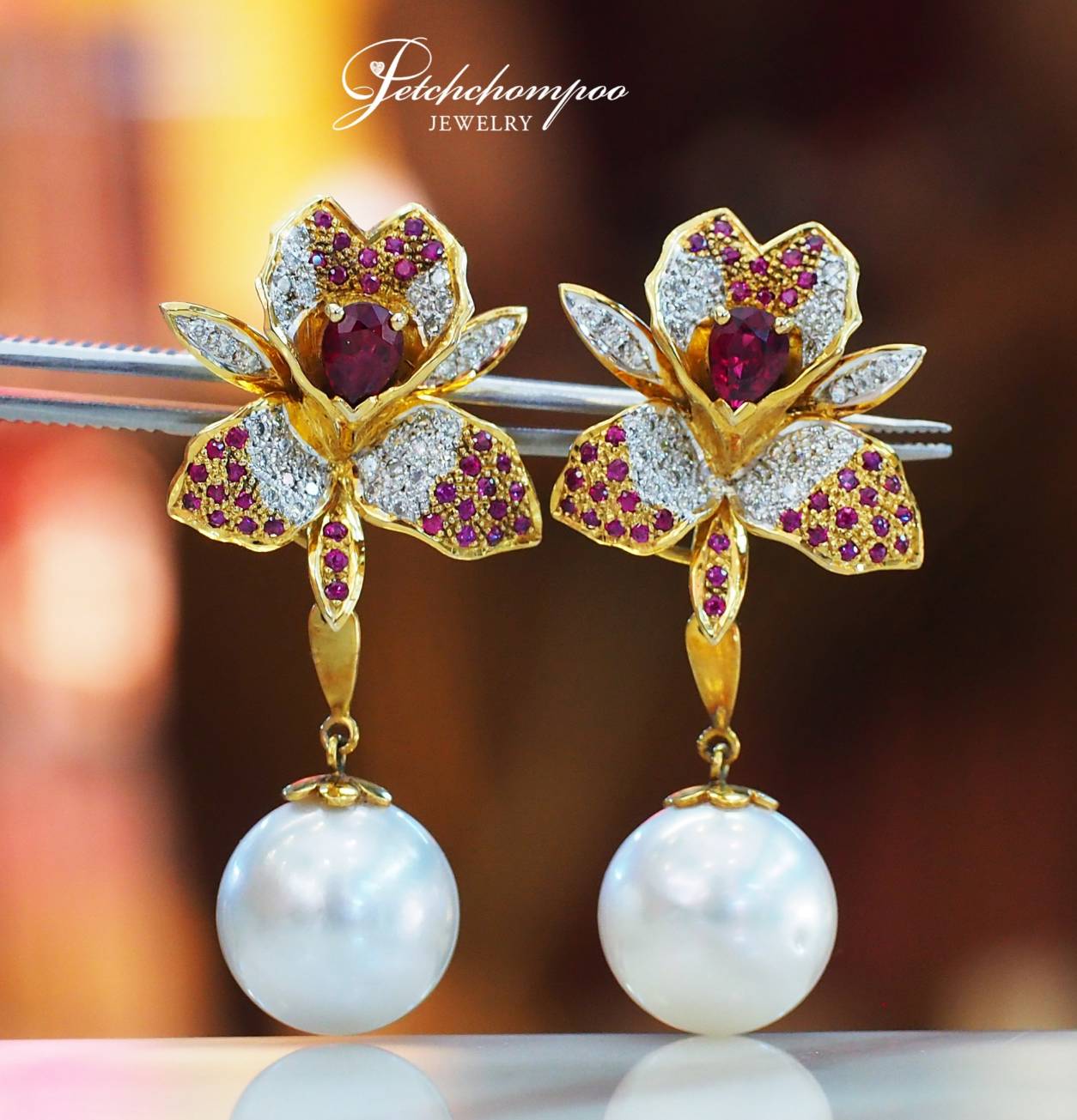 [28904] Flower ruby and diamond with southsea pearl earring  89,000 