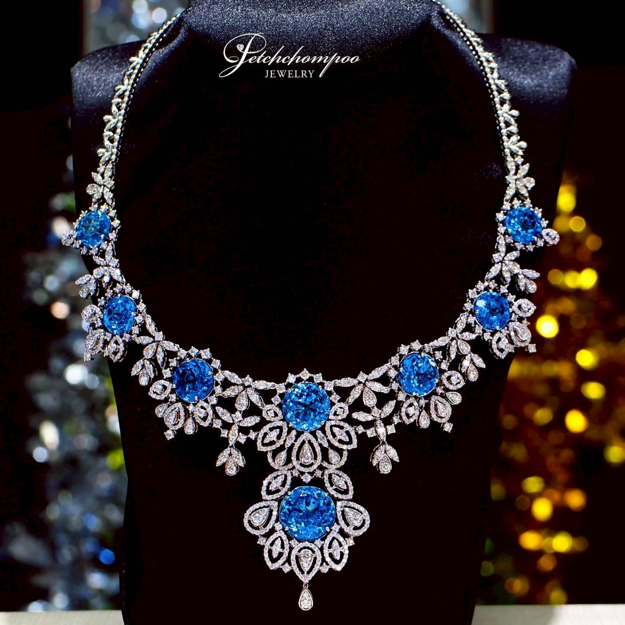 [023809] Celestial Ocean Grandeur™ 62.23ct Blue Topaz Diamond High Jewelry Necklace  499,000 